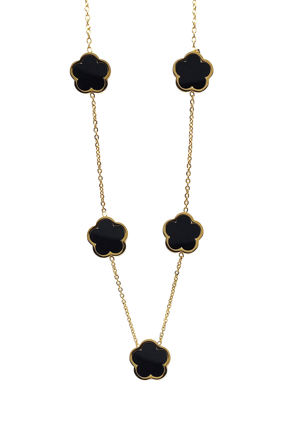 Black Flower Design Stainless Steel Necklace
