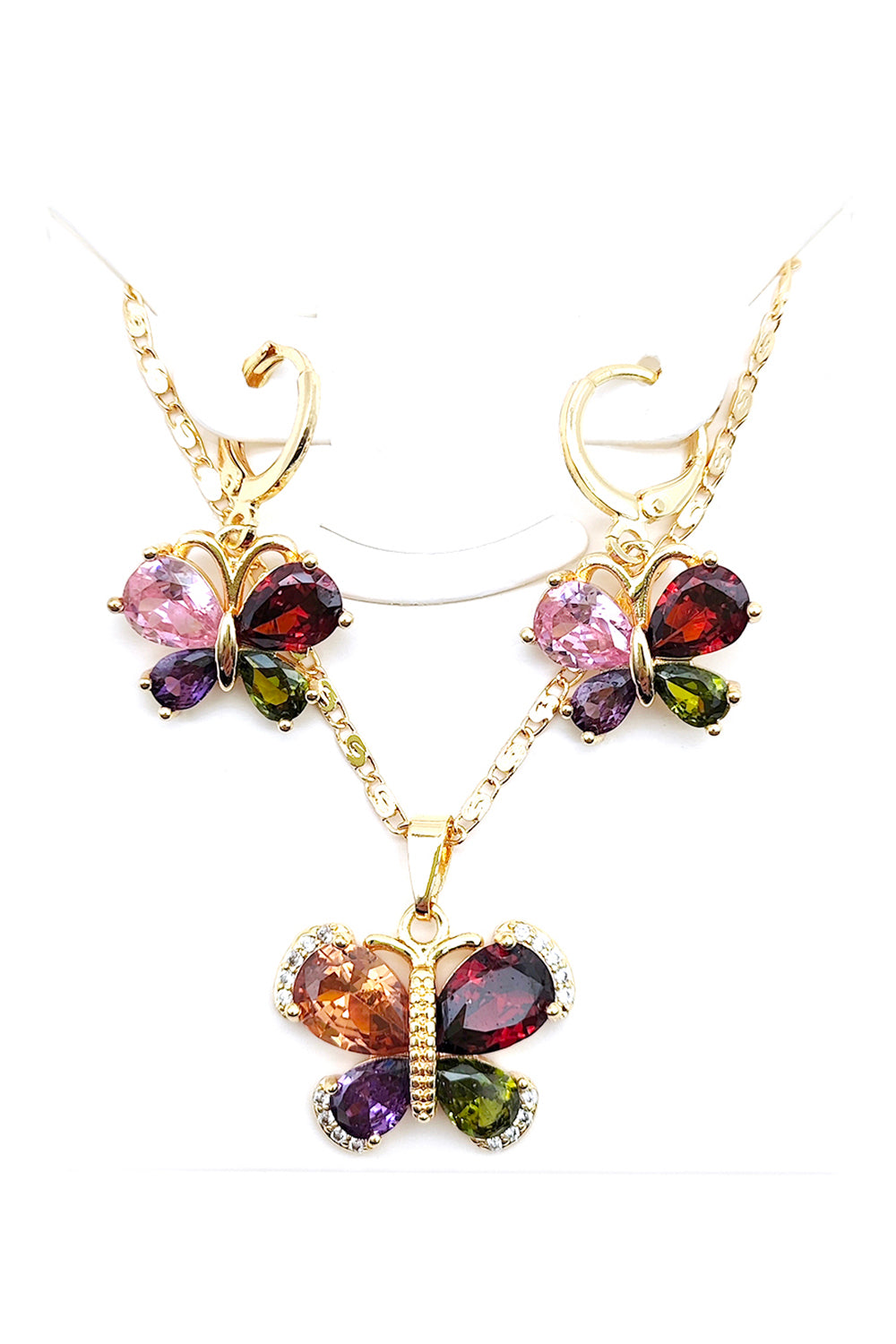 Multi-Color Butterfly Design Gold Plated Necklace Set