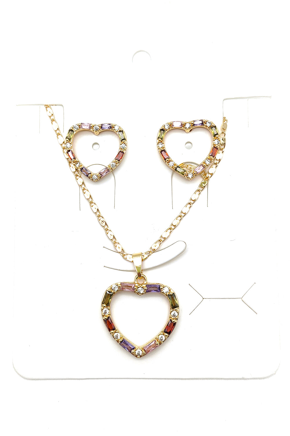 Multi-color Heart Design Pendant Necklace Set