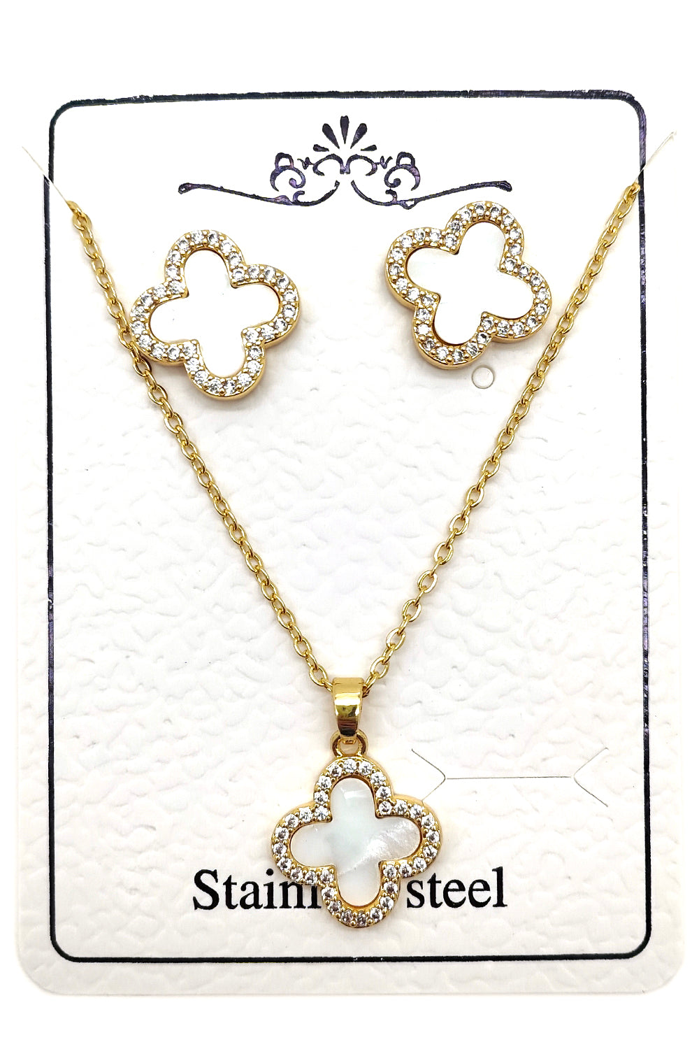 White Clover Stainless Steel Necklace Set