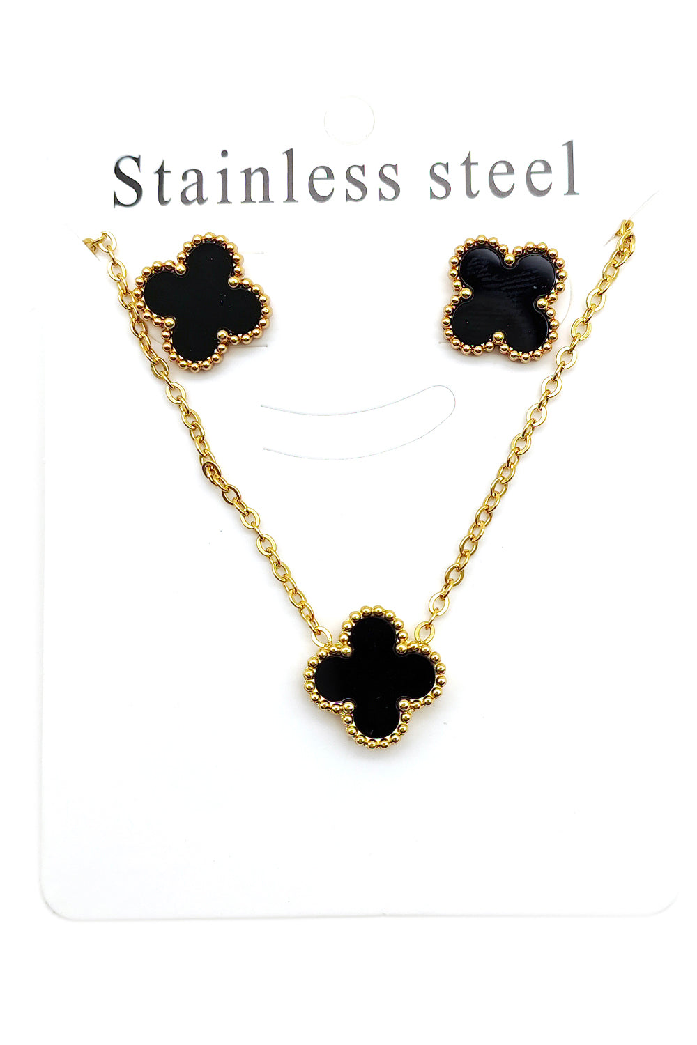 Black Flower Stainless Steel Necklace Set