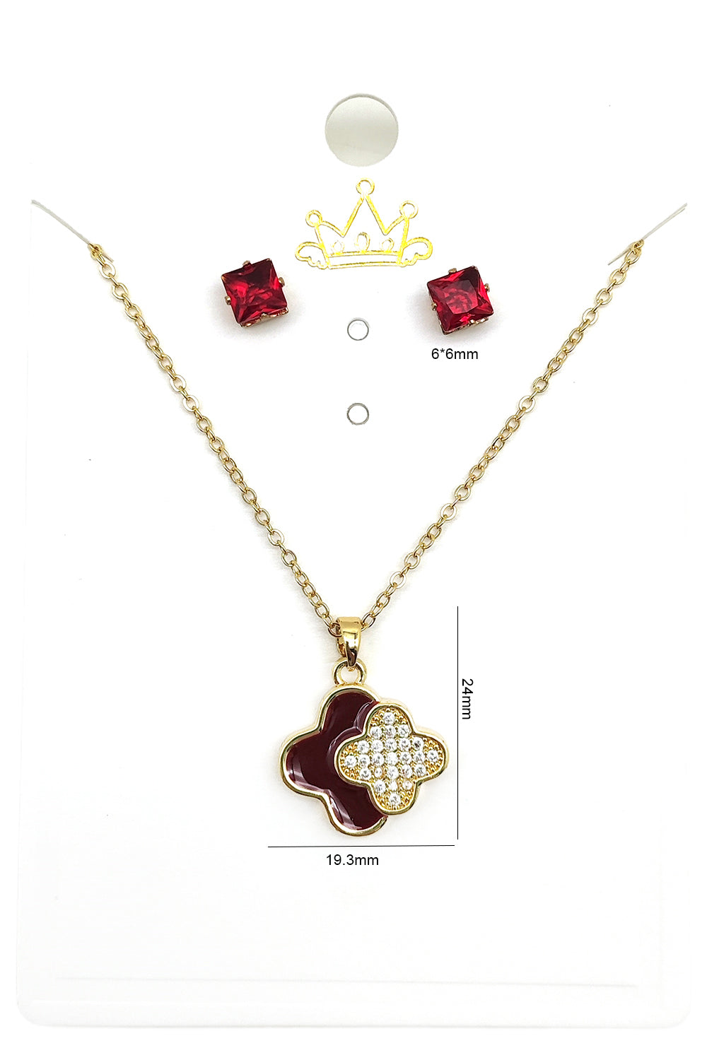 Stainless Steel Red Clover Pendant & Earrings