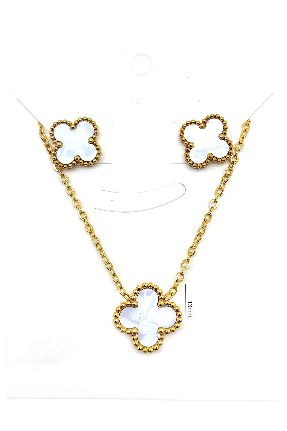 Stainless Steel White Clover Pendant & Earrings