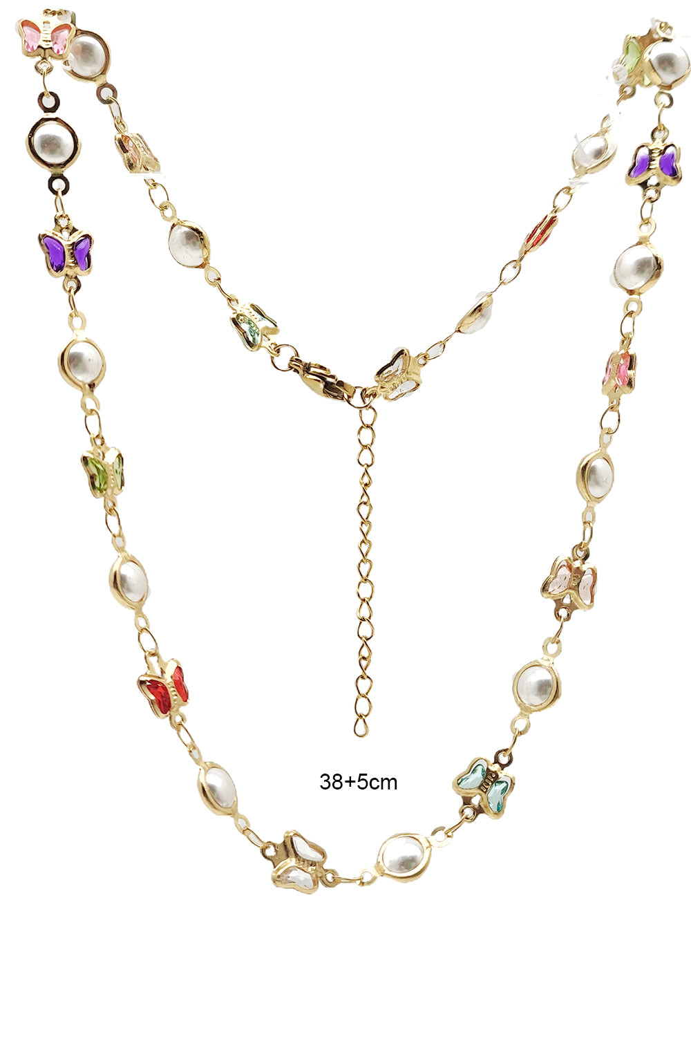 Stainless Steel Pearl & CZ Stone Butterfly Necklace