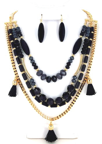 Boho Beaded Tassel Statement Necklace