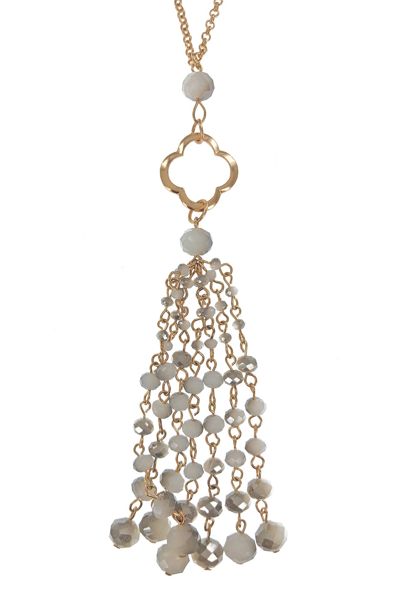 Grey Beaded Glass Long Pendant Necklace Set