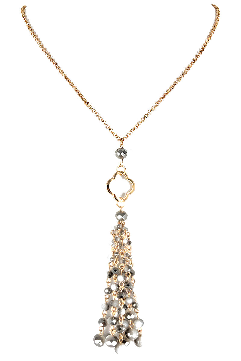 Grey Beaded Glass Long Pendant Necklace Set