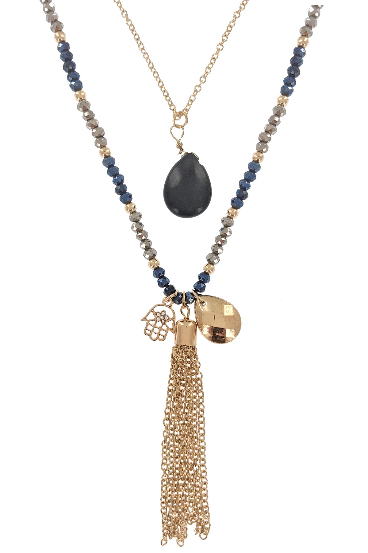 Gold/Black Glass Beaded Two Layered Necklace Set