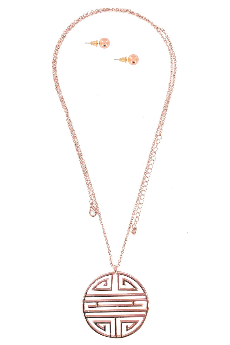 Rose Gold Long Geometric Pendant Necklace Set
