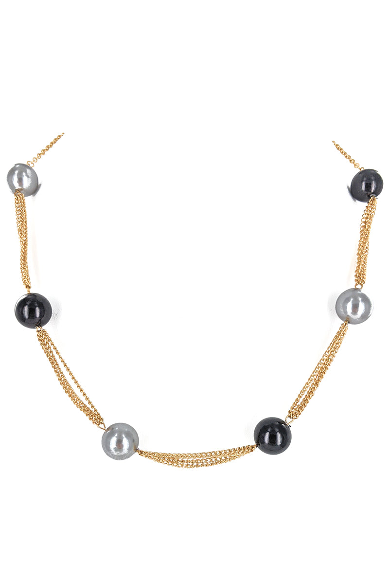 Grey & Black Pearl Necklace Set