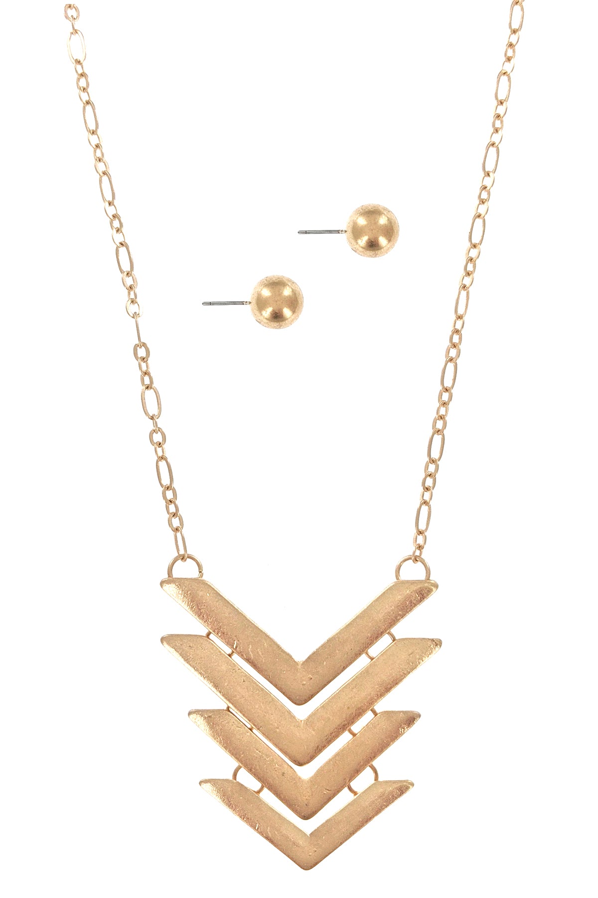 Worn Gold Multi Arrow Necklace Set