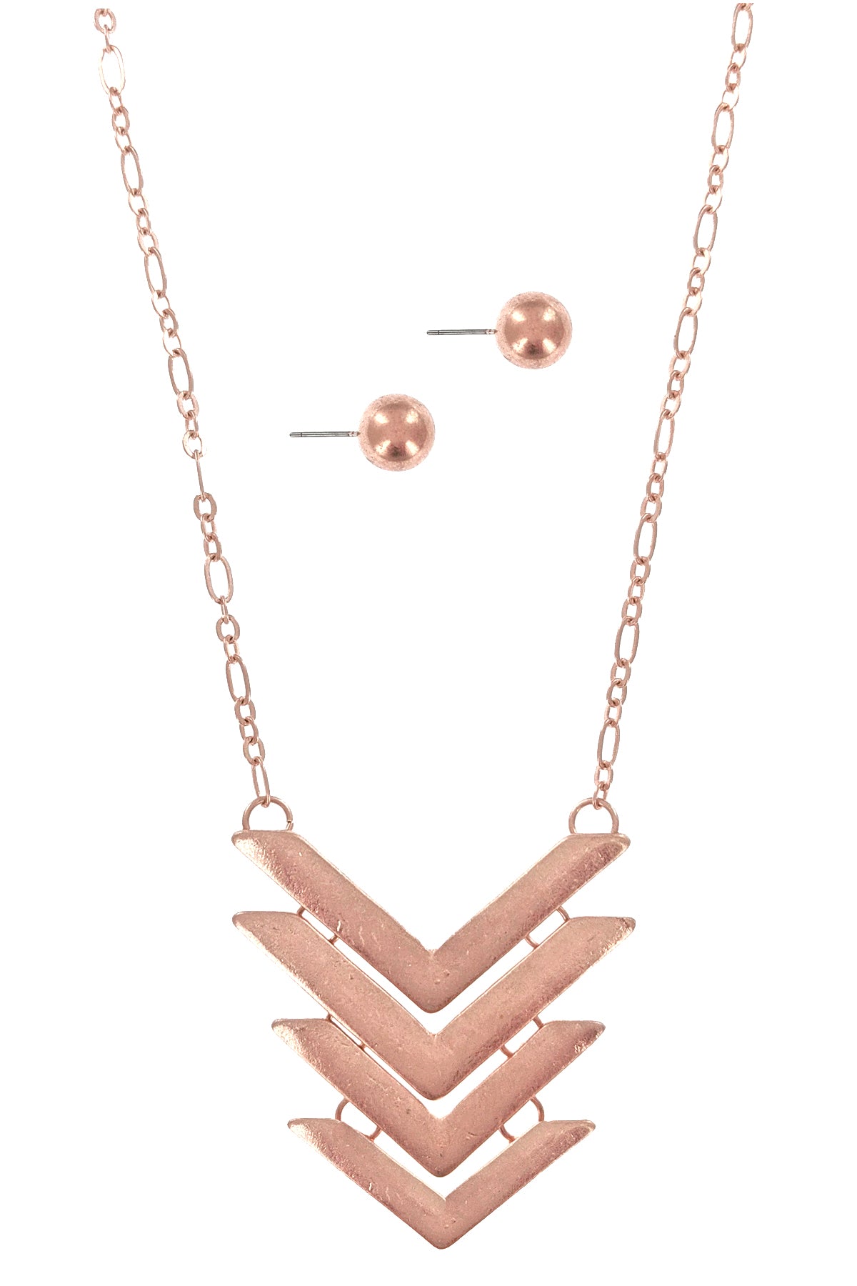Worn Rose Gold Multi Arrow Necklace Set