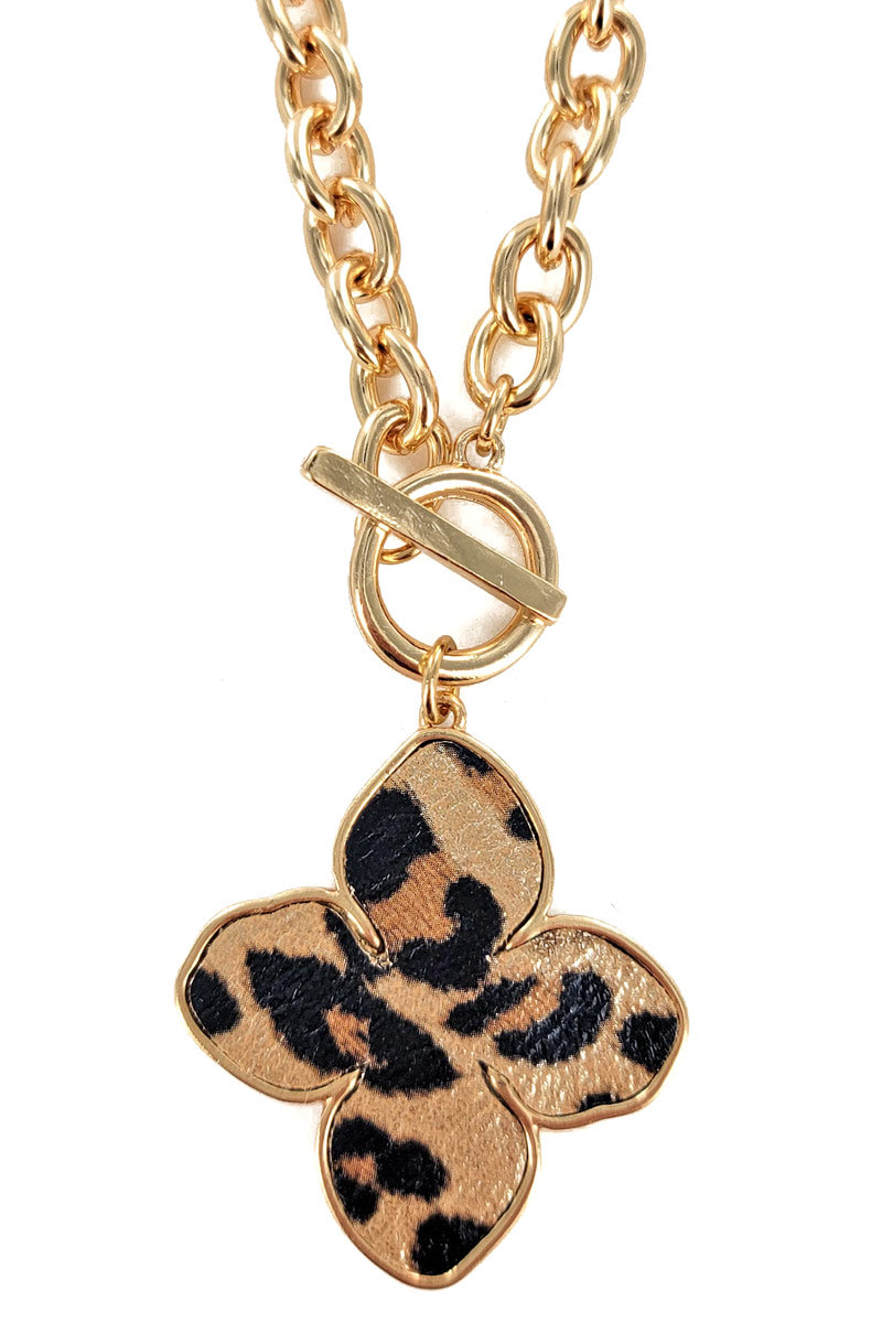 Leopard Faux Leather Pendant Necklace