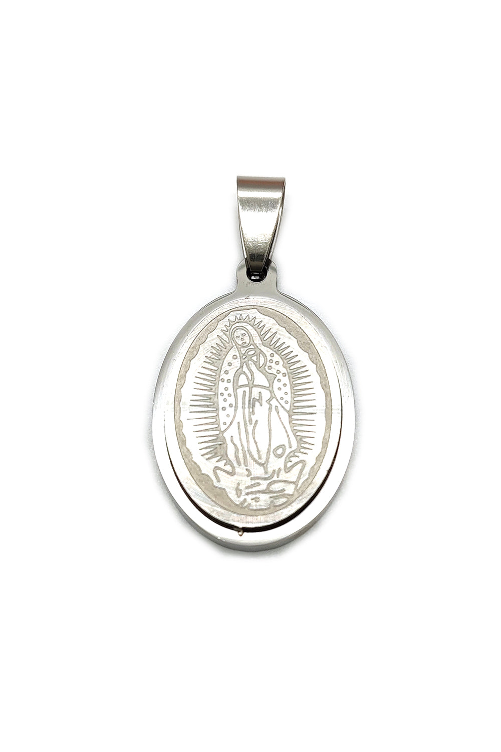 Silver Stainless Steel Virgen De Guadalupe Pendant