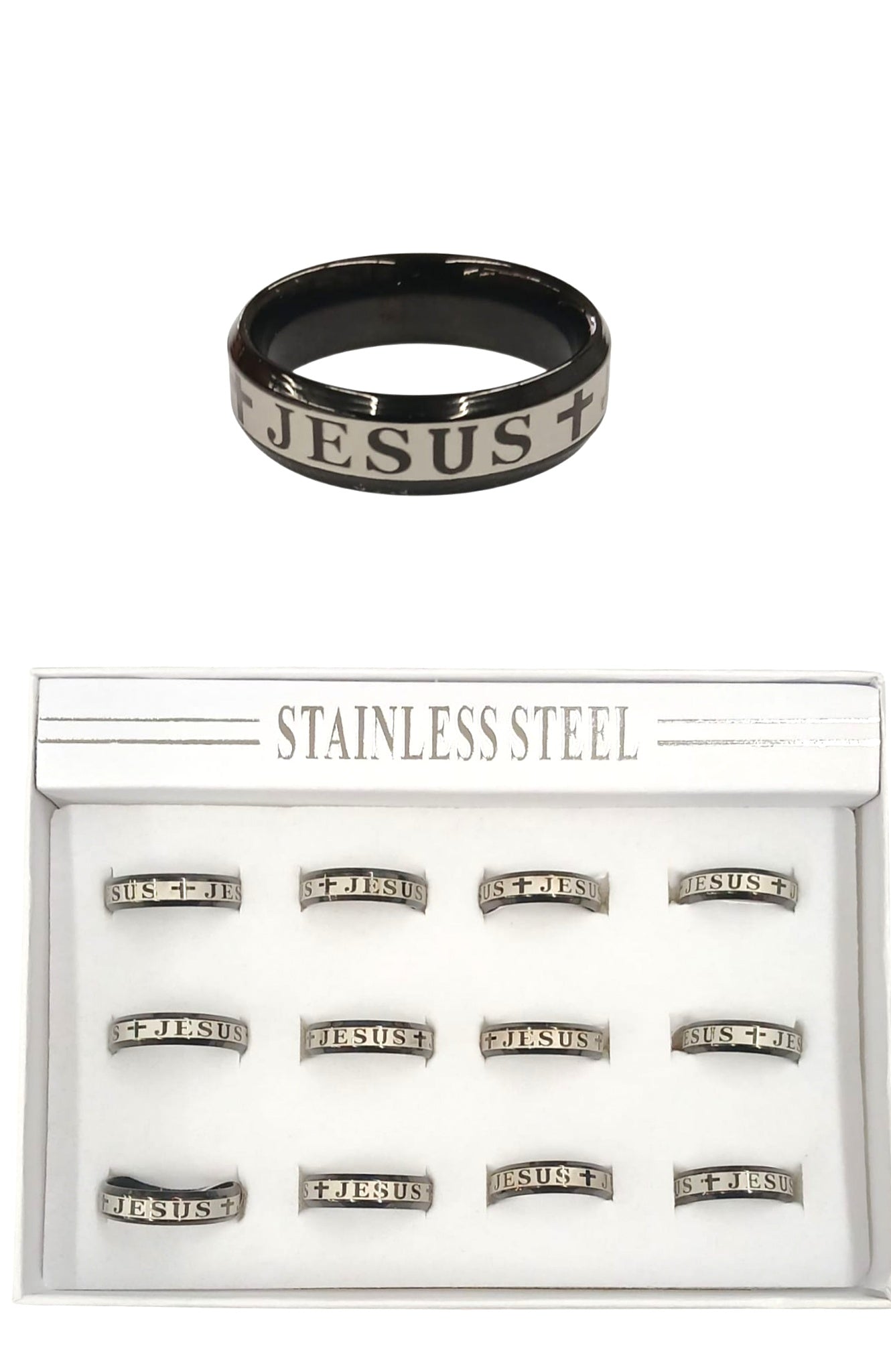 Black Stainless Steel Jesus Design Ring