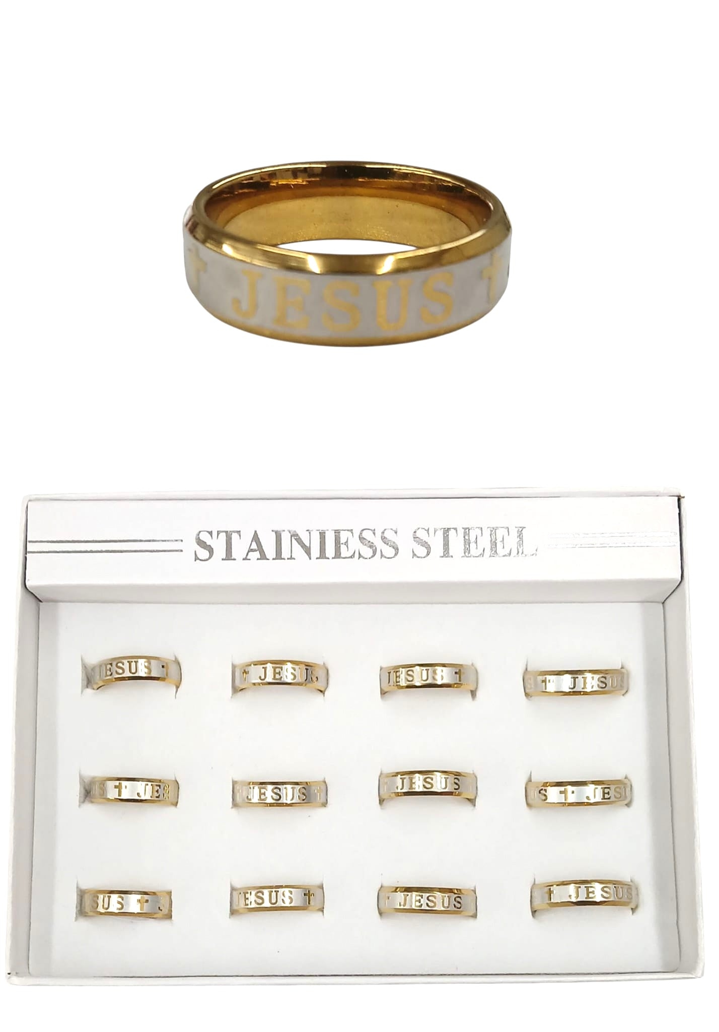 Gold Stainless Steel Jesus Design Rings