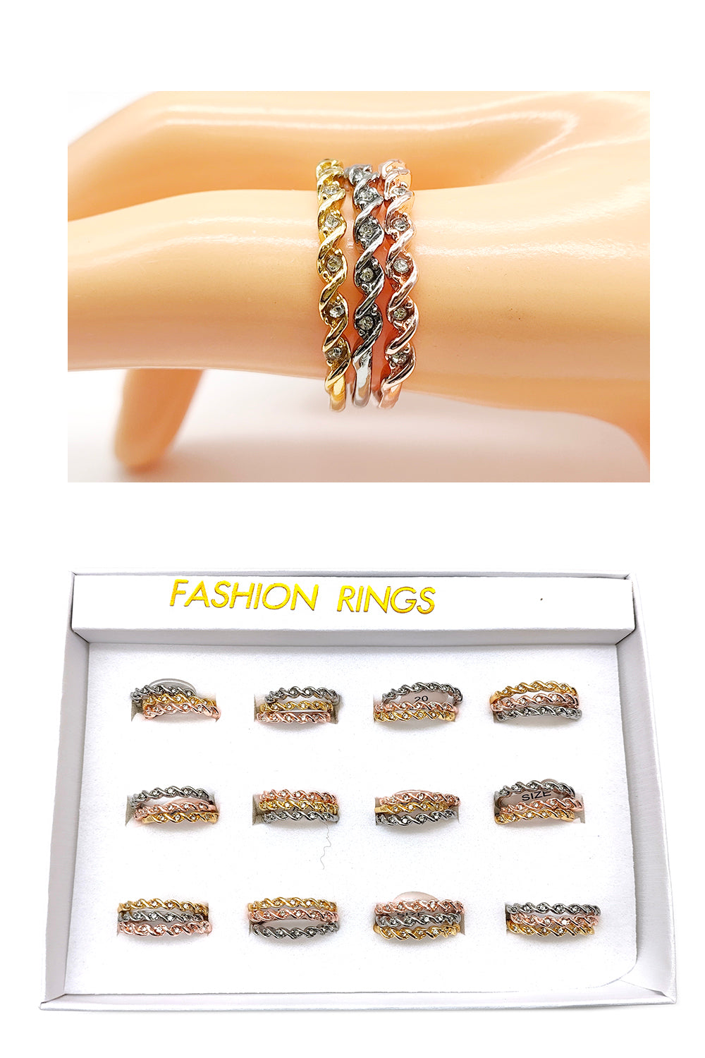 Twisted Design Stackable 3pc Ring Set