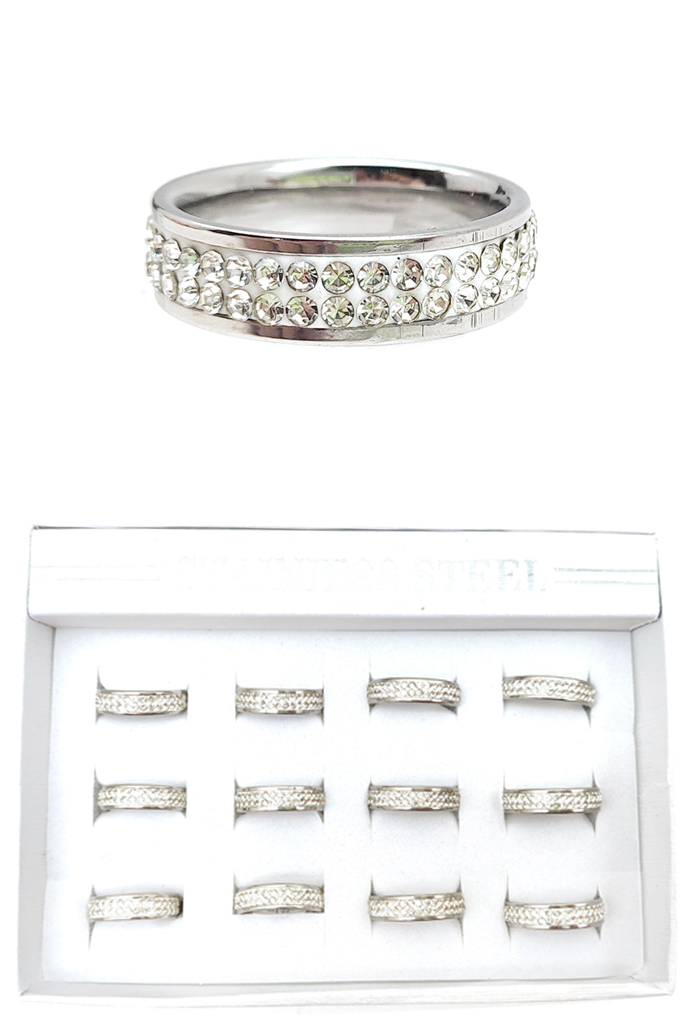 Silver Stainless Steel Rhinestone Ring