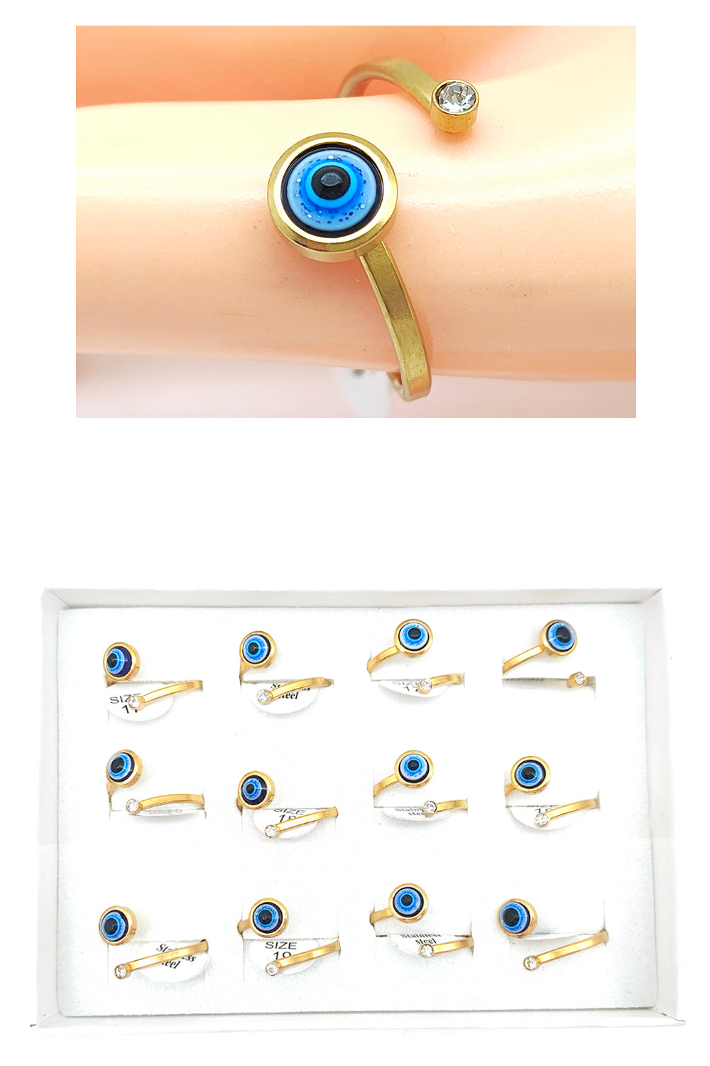 Gold Stainless Steel Evil Eye Ring