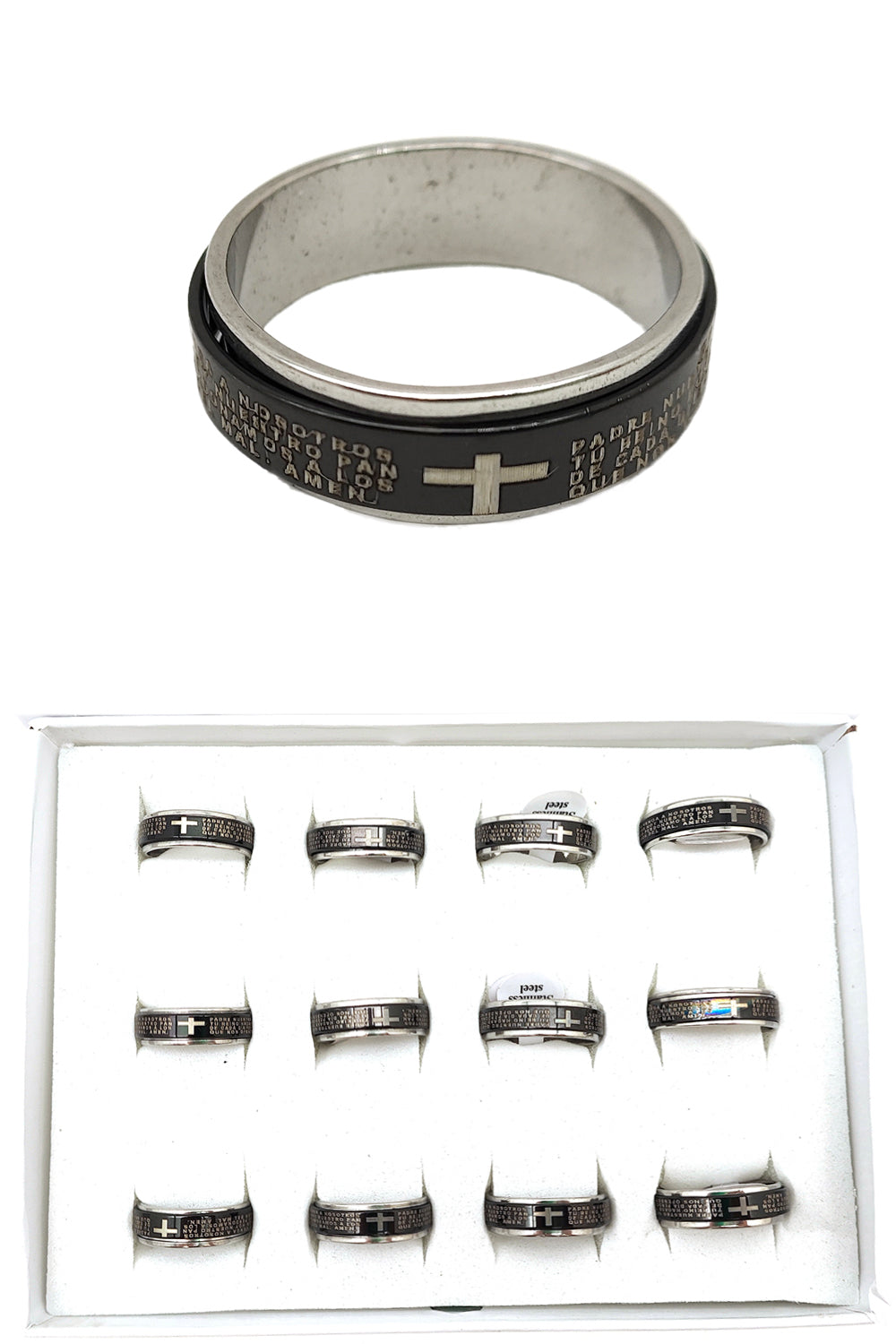Stainless Steel Spinner Prayer Black Ring