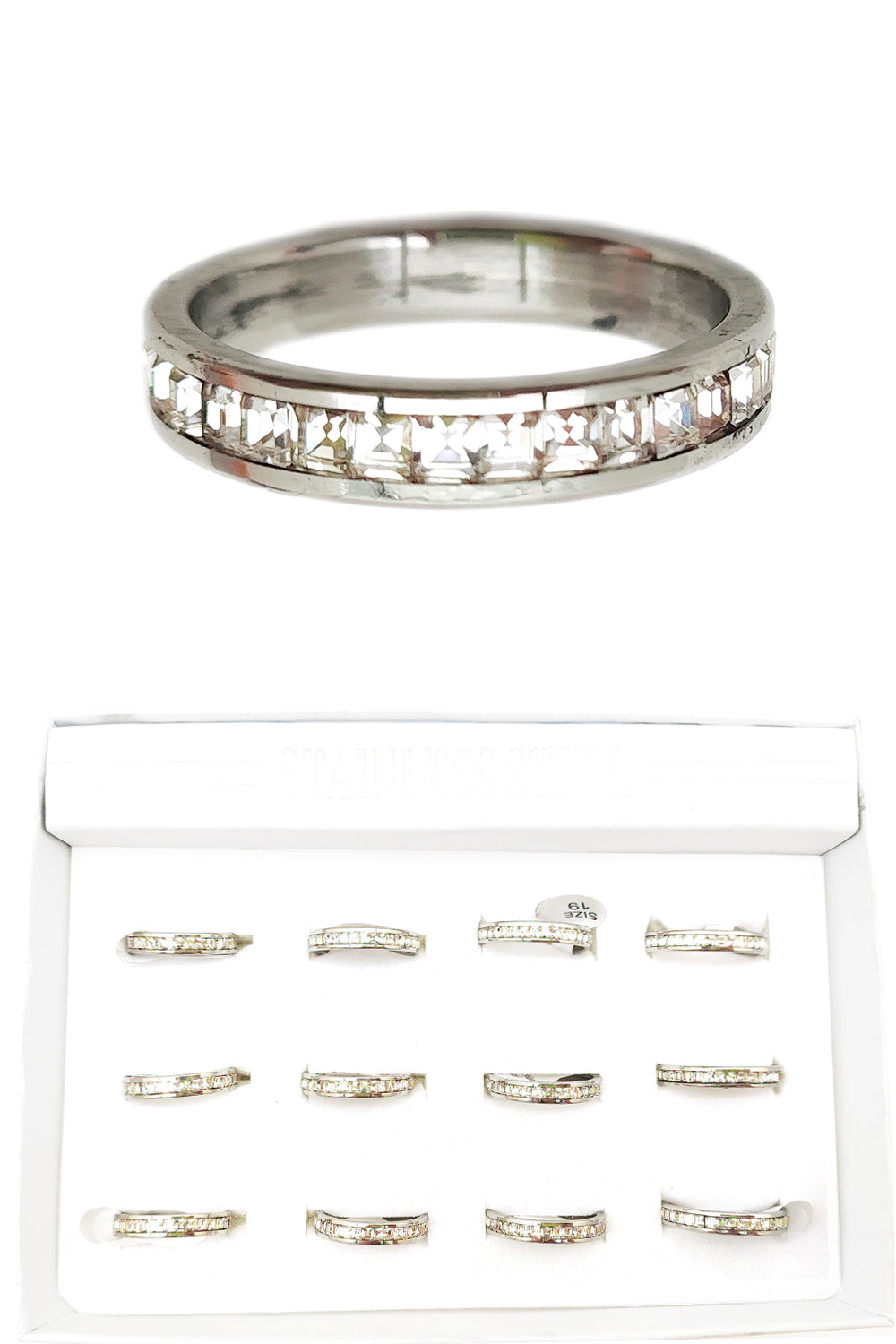 Silver Stainless Steel Rhinestone Ring