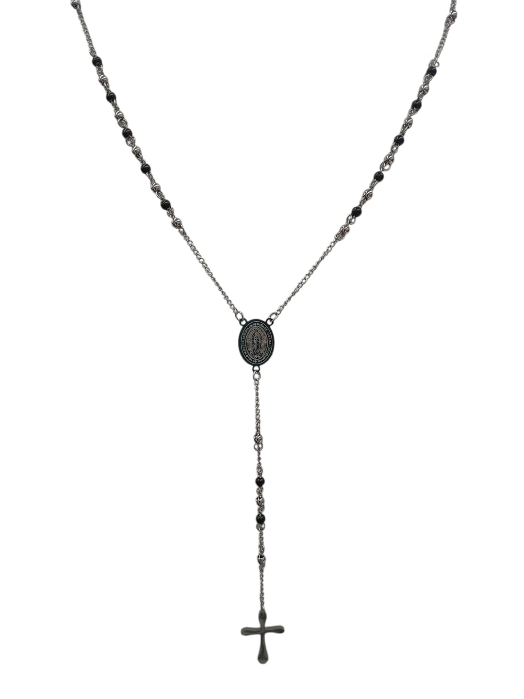 Silver/Black Beaded Stainless Steel Rosary