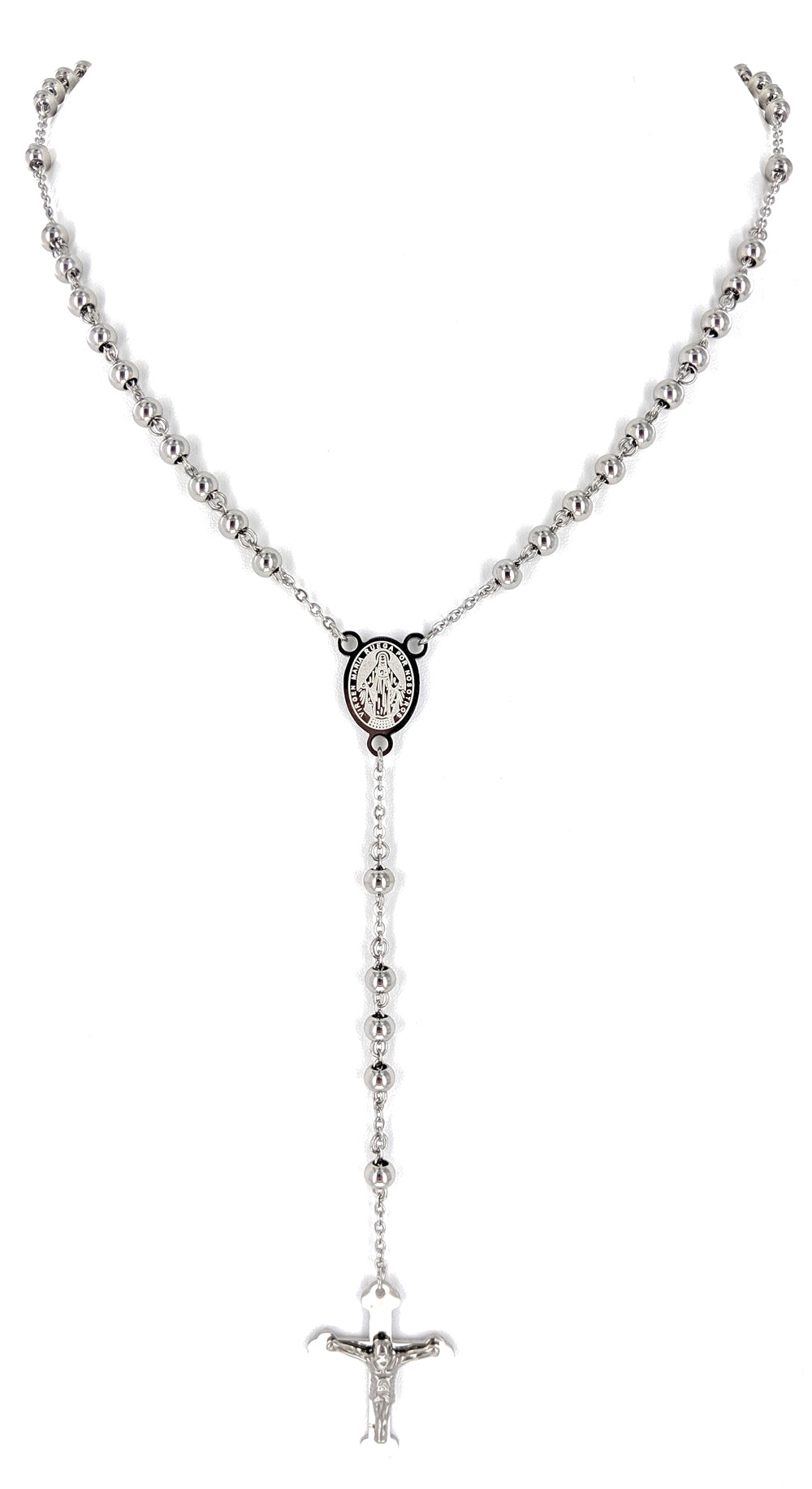 Silver Beaded Stainless Steel Rosary