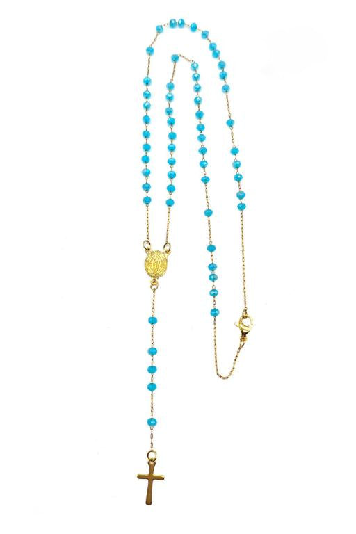 Aqua Beaded Stainless Steel Rosary