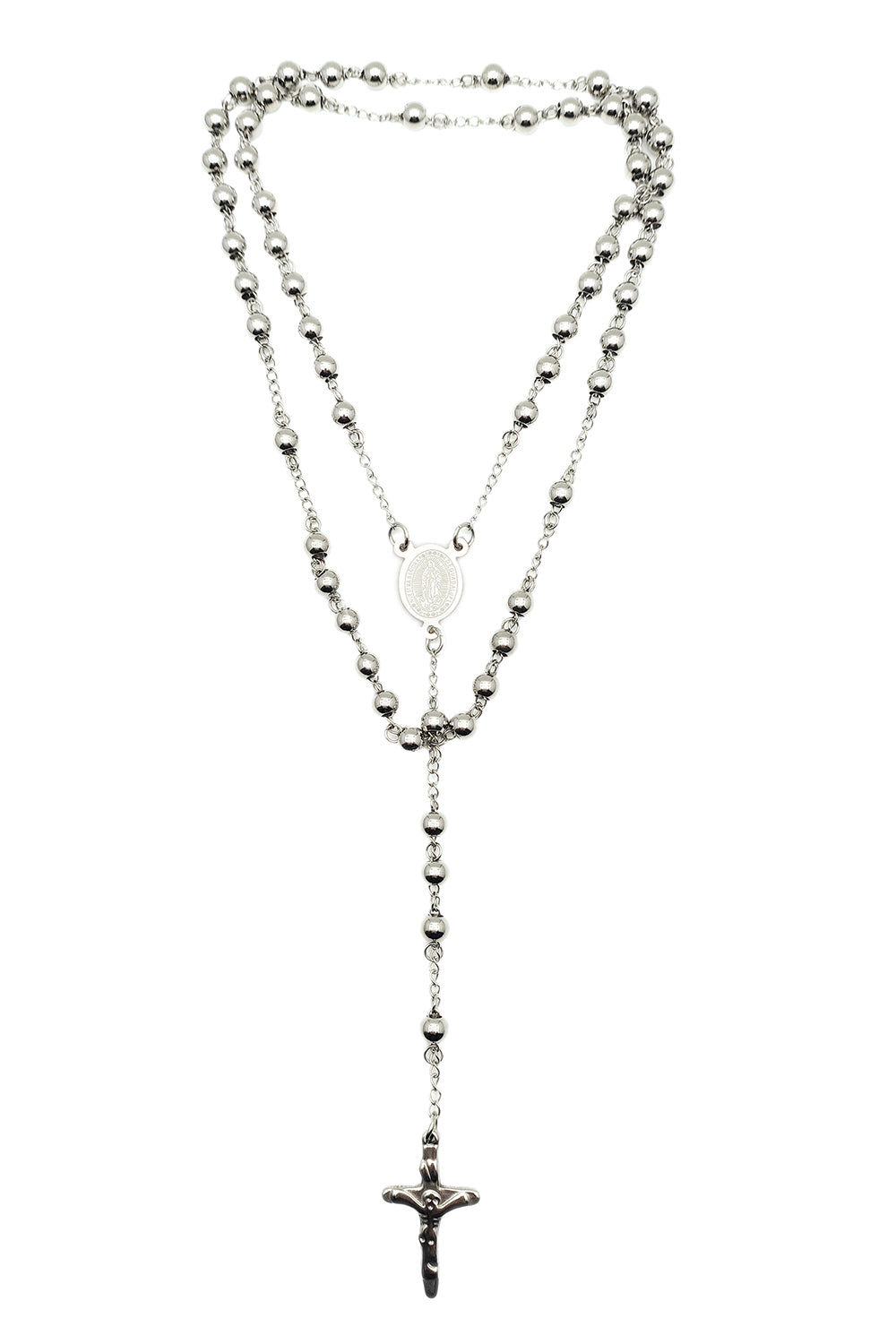 Silver Stainless Steel Virgen De Guadalupe Rosary