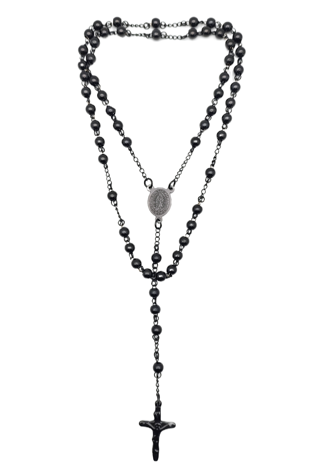 Black Stainless Steel Virgen De Guadalupe Rosary