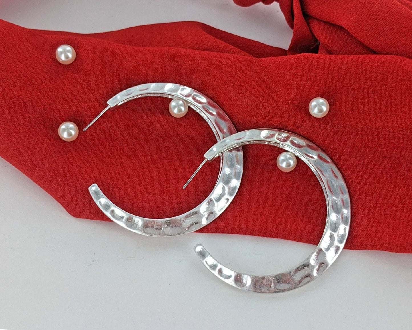 Worn Silver Textured Hoop Earring