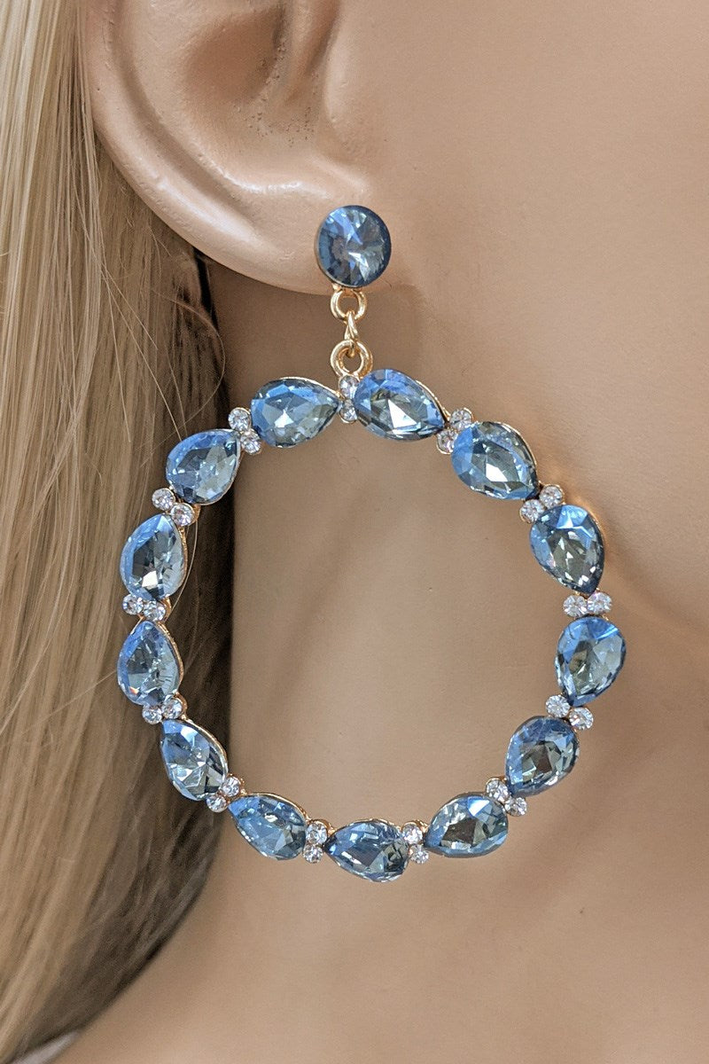 Blue AB Round Rhinestone Earring