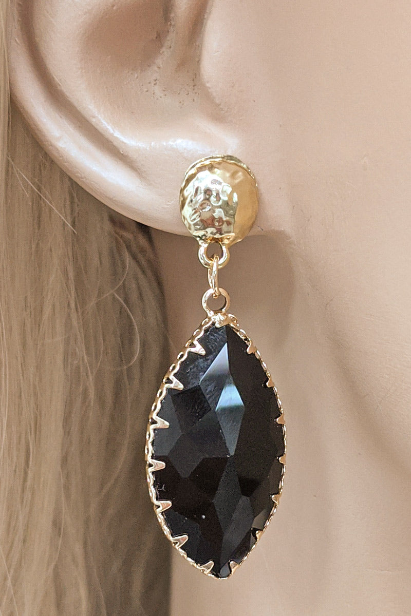 Black Glass Tear Drop Earrings