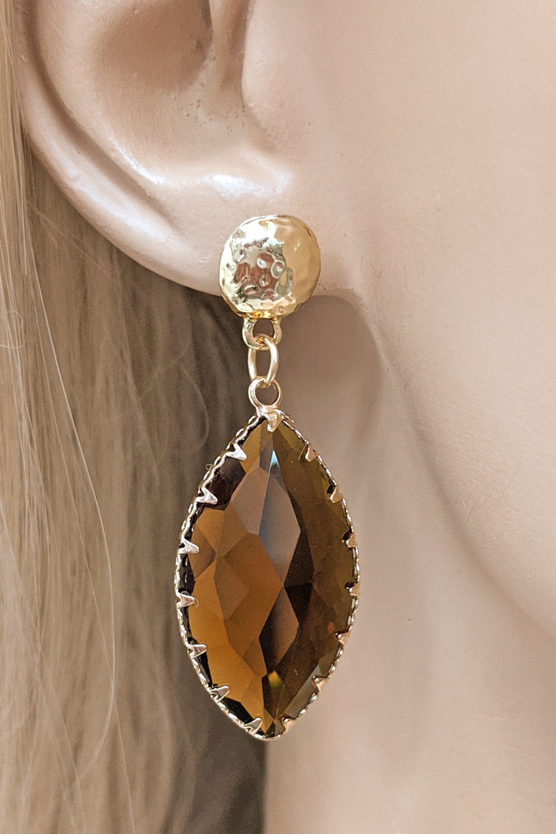 Brown Glass Tear Drop Earrings