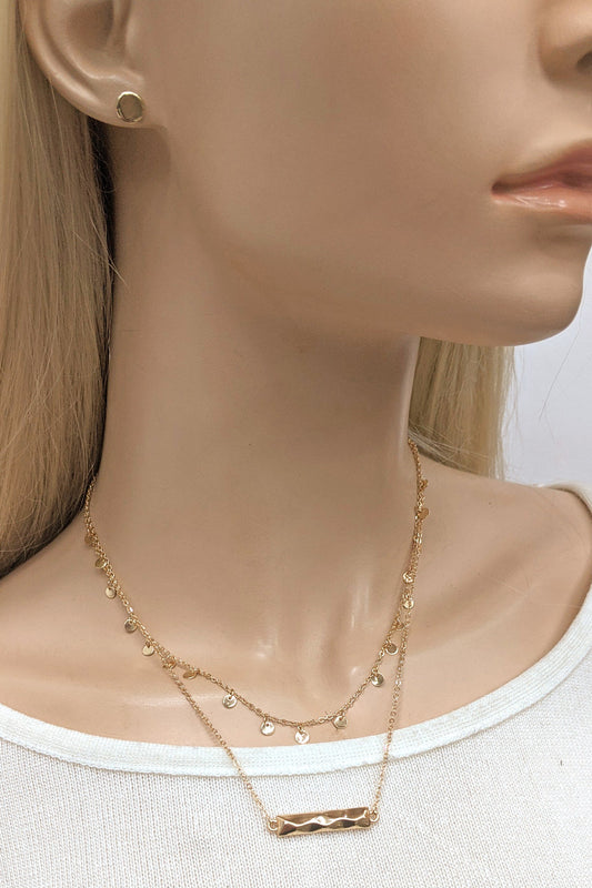 Gold Double Layered Necklace Set