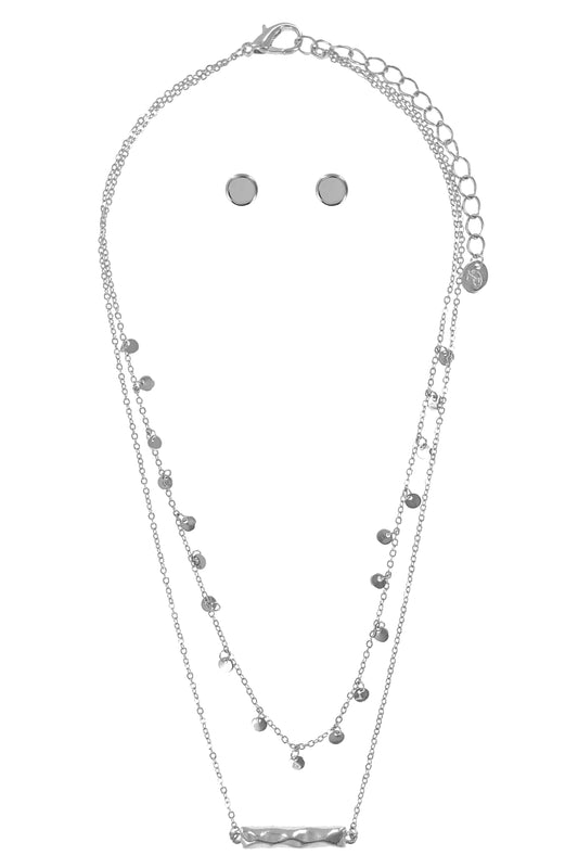 Silver Double Layered Necklace Set