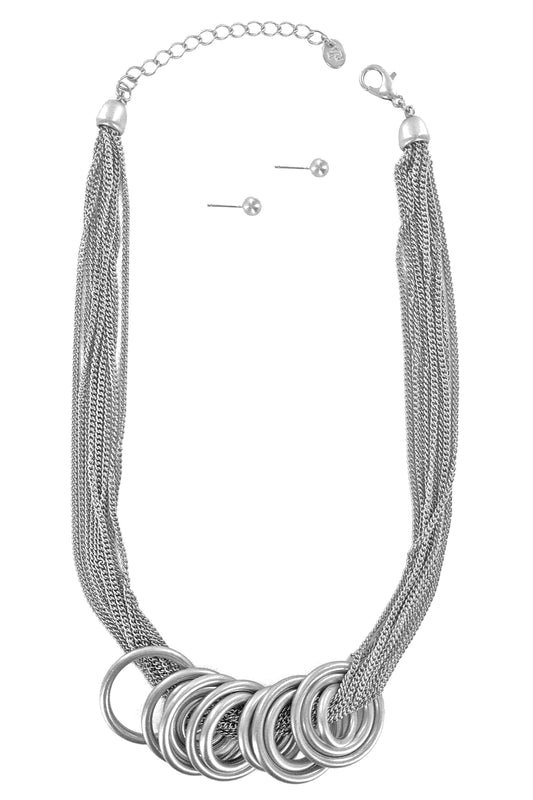 Silver Multi Strand Circle Necklace Set