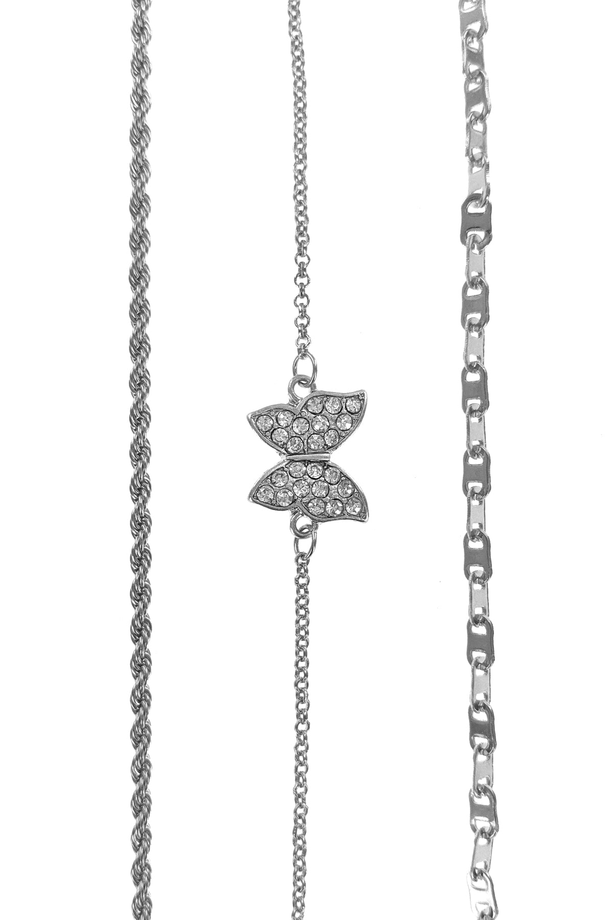 Silver Multi Chain Butterfly Bracelet Set
