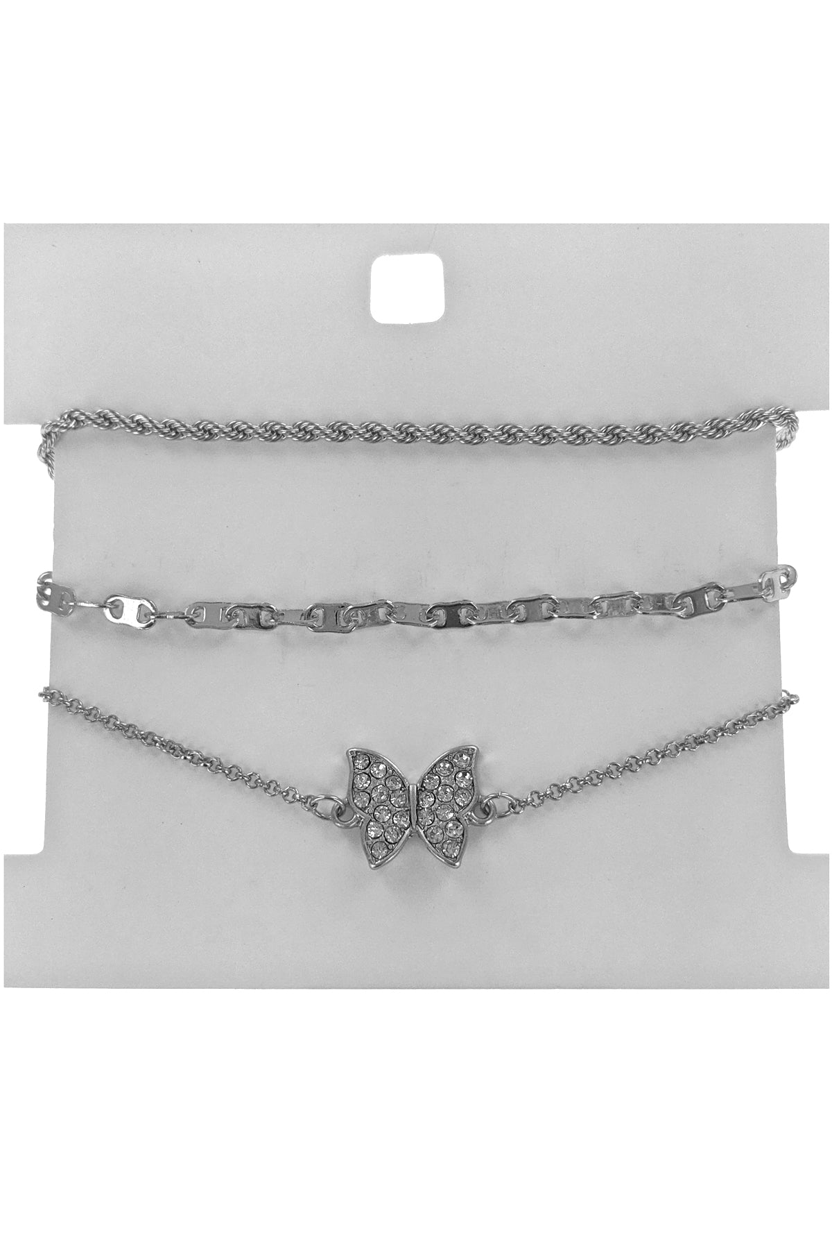 Silver Multi Chain Butterfly Bracelet Set