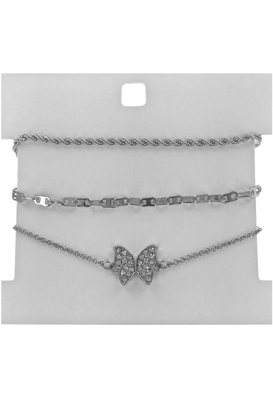 Silver Multi Chain Butterfly Bracelet Set
