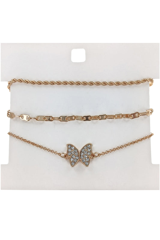 Gold Multi Chain Butterfly Bracelet Set