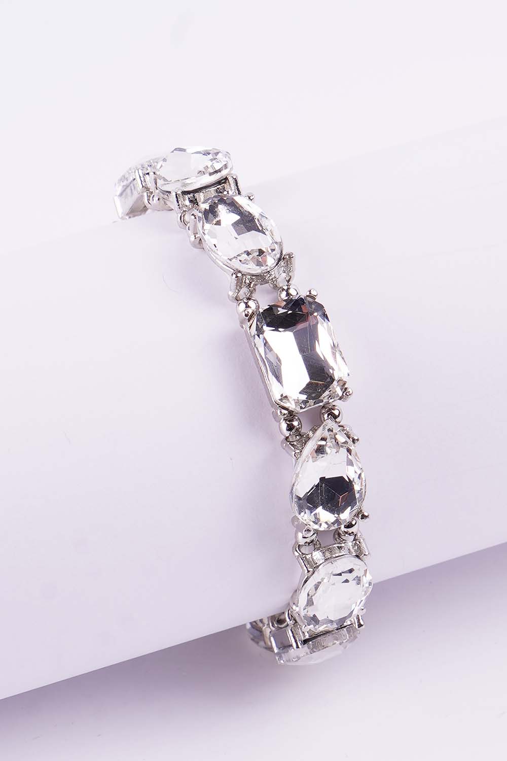 Silver Clear Rhinestone Stretch Bracelet