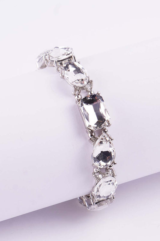 Silver Clear Rhinestone Stretch Bracelet