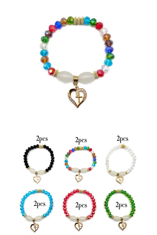 Heart Design Beaded Stretch Bracelet