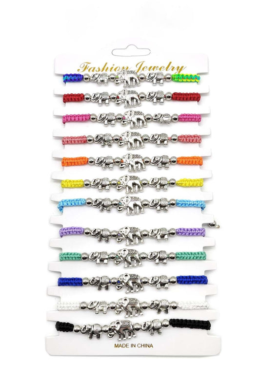 Rhodium Elephant Adjustable Thread Bracelet