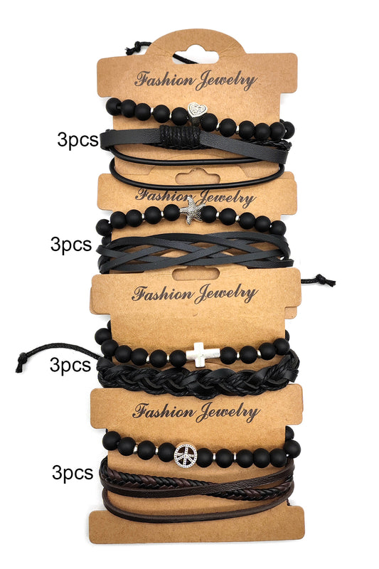 Black Faux Leather Assorted Bracelet