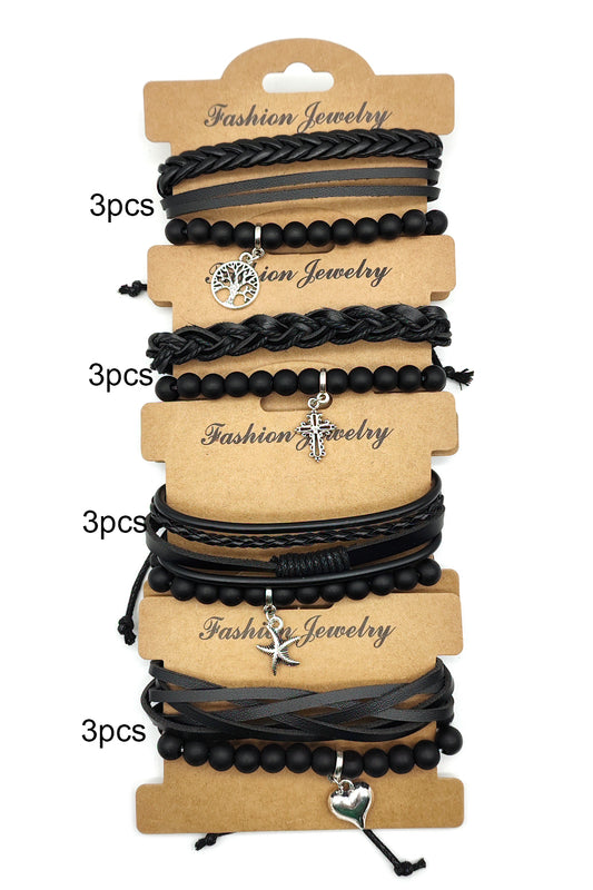 Black Faux Leather Assorted Bracelet