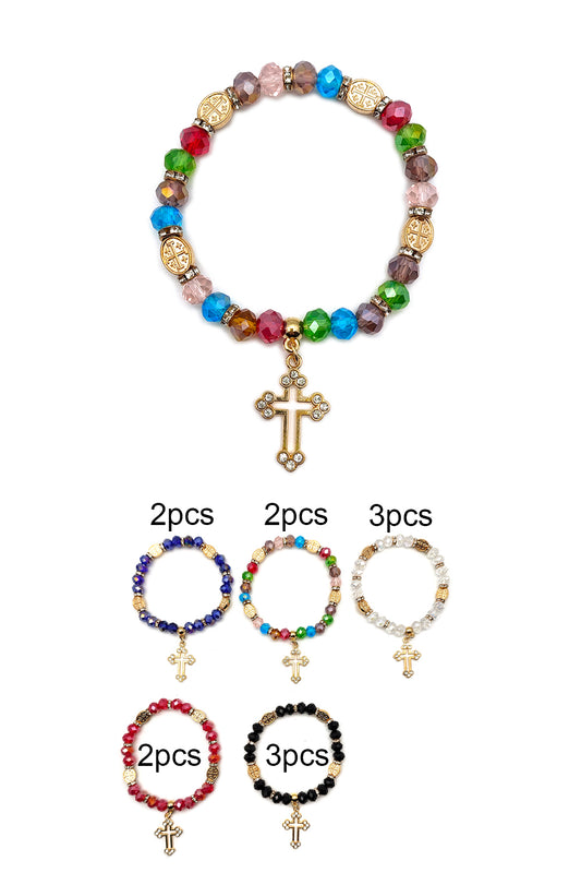 Cross Beaded Stretch Bracelet