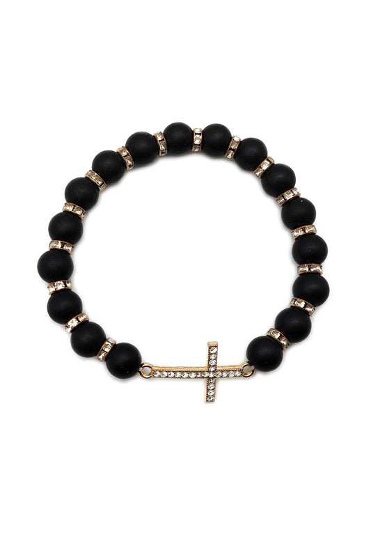 Cross Beaded Stretch Bracelet