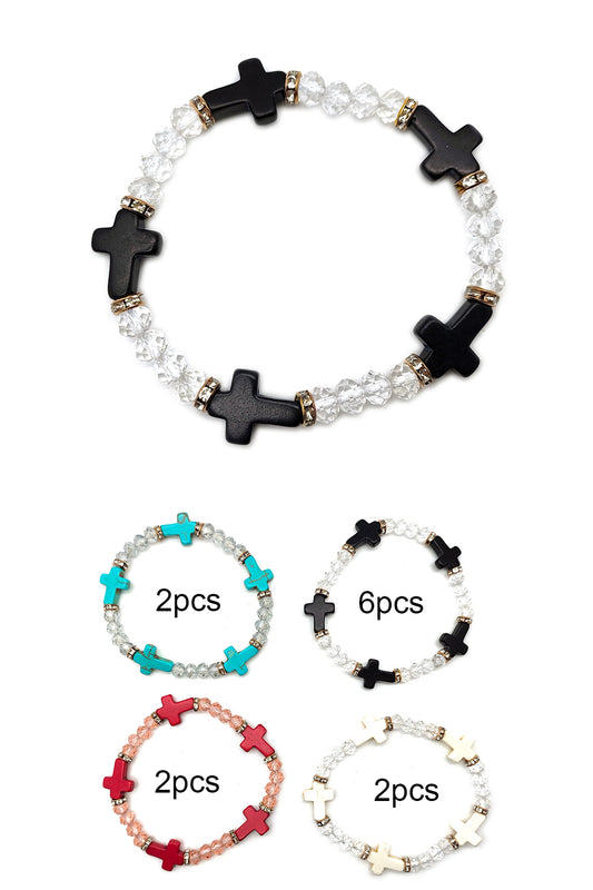 Cross Beaded Stretch Bracelet